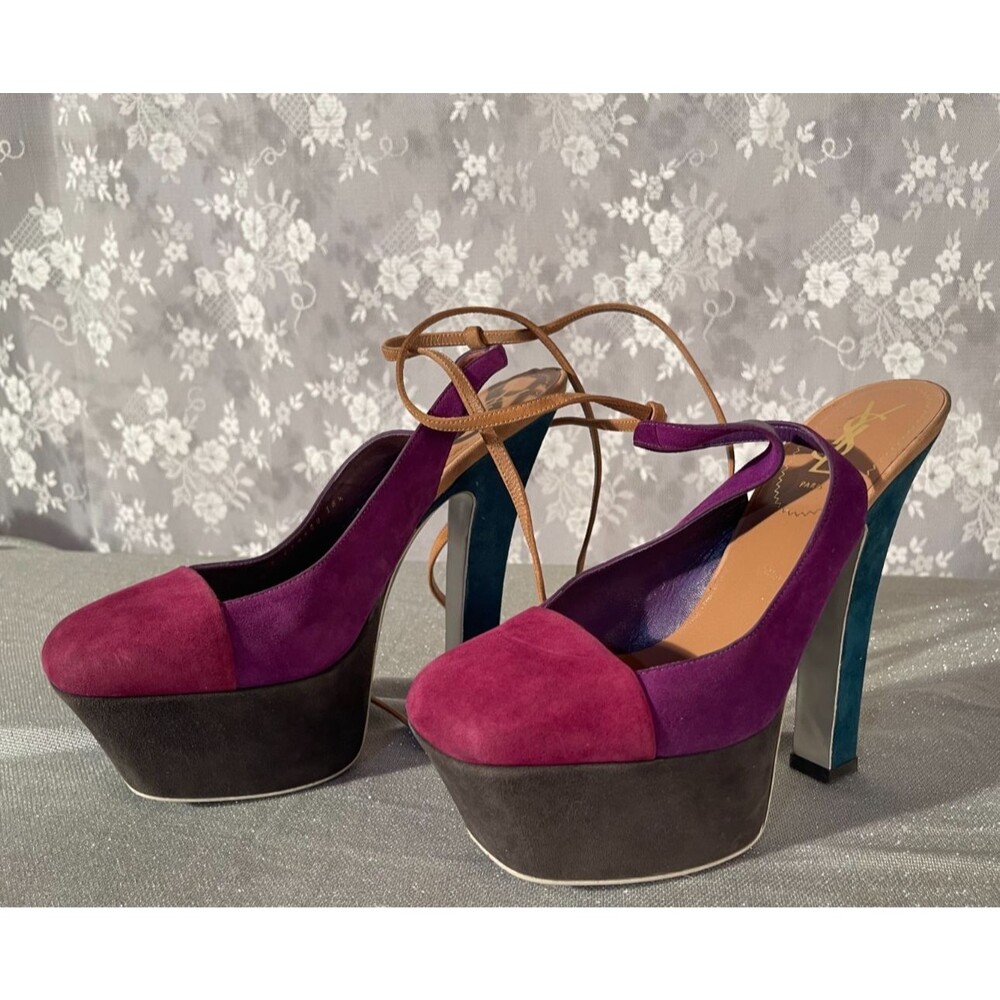 Yves Saint Laurent Obsession 105 Astrap Heels - 38.5  YSL Suede Color Block